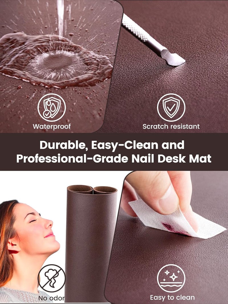 BELOVING Nail Art Table Mat, (MAT ONLY) Foldable Nail Arm Hand Rest Mat for Nail Tech, Soft Microfiber PU Leather Nail Desk Mat for Manicure Pillow, Nail Polish Desk Pad for Nail Tech Must Haves - Dark Brown - Image 5